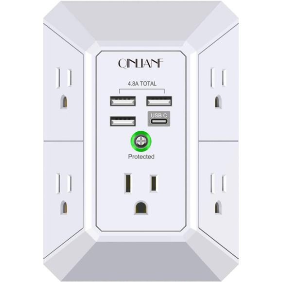USB Wall Charger, Surge Protector, QINLIANF 5 Outlet Extender with 4 USB Ports - Picture 1 of 6